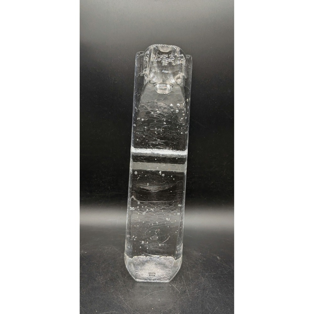 Kosta Boda Connect Sweden Art Glass Ice Pillar Candle Holder Textured Large